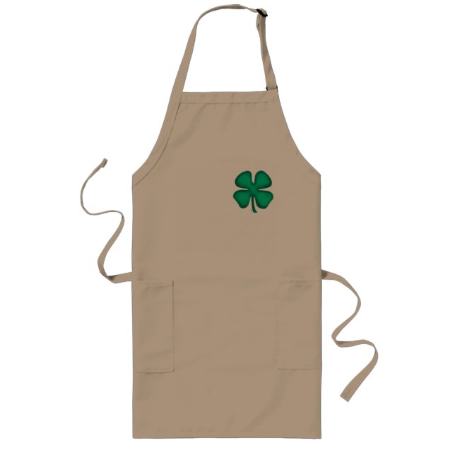 Tablier Long Lucky 4 Leaf Irish Clover long khaki chef apron (Devant)