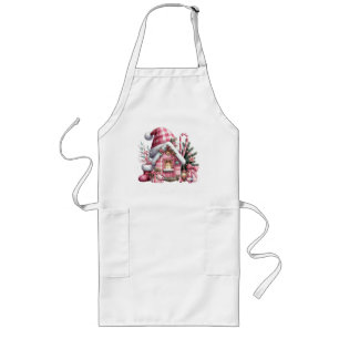 Tablier Long Maison de Noël rose
