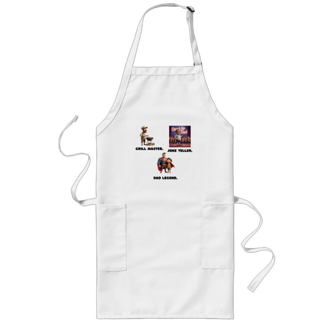 Tablier Long Maître du Grill. Blagueur. Légende de Papa.  (Devant)