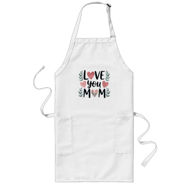 Tablier Long Maman je t'aime Cœurs floraux Fête des mères (Devant)