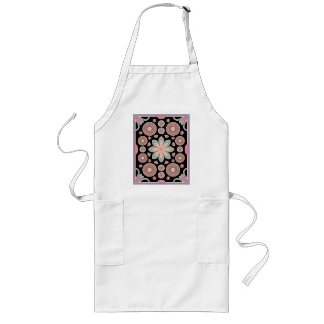 Tablier Long Mandala Symétrique Floral Rétro Pastel (Devant)