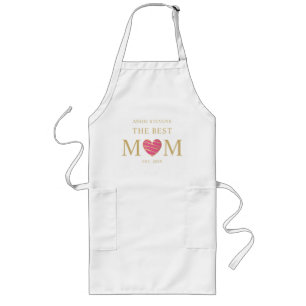 Tablier Long Meilleur Citation MOM Hot Rose & Gold Effet Heart