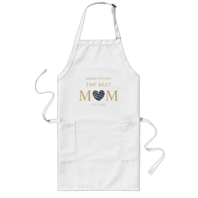 Tablier Long Meilleur Citation MOM Marine & Gold Effect Heart (Devant)