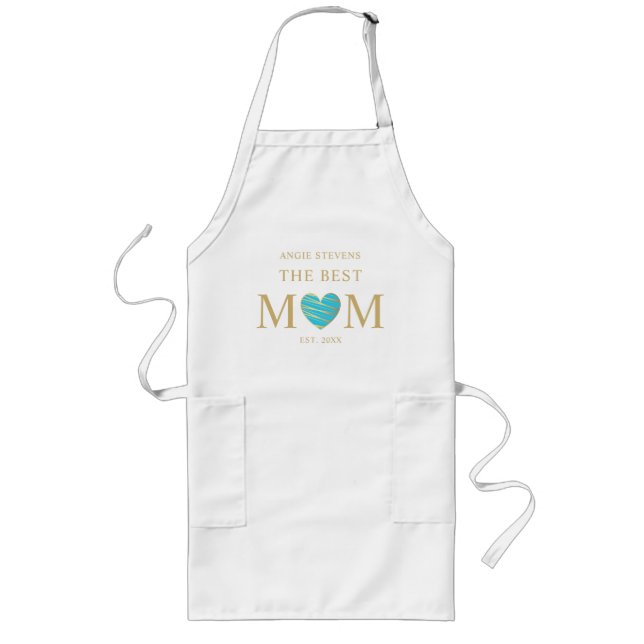 Tablier Long Meilleur MOM Quote Aquamarine Gold Effect Heart (Devant)