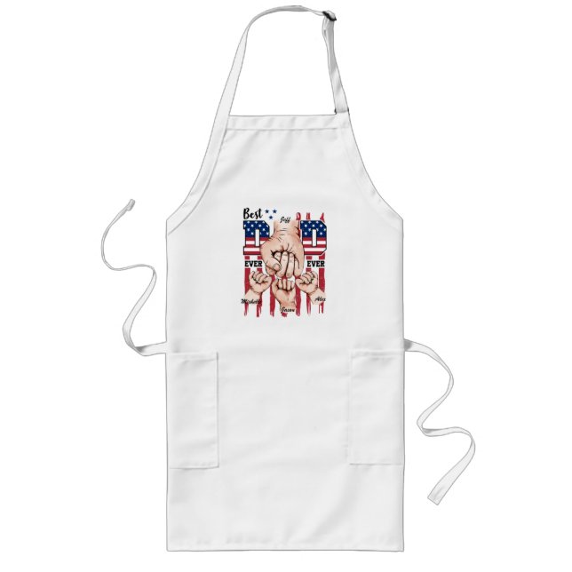 Tablier Long Meilleur Papa Jamais - Fist Bump USA Drapeau - 3 E (Devant)