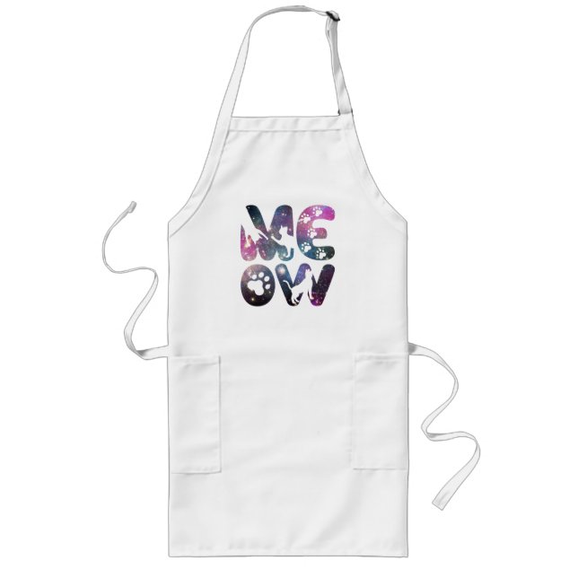 Tablier Long Meow - Cute Cat Silhouettes et Empreintes de patte (Devant)