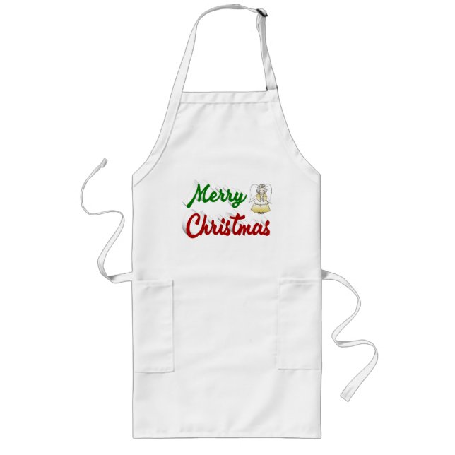 Tablier Long Merry Christmas Angel red green script (Devant)