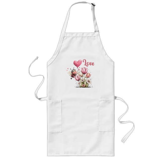 Tablier Long Mignon amour de coeur ballon abeille fleurs printa (Devant)