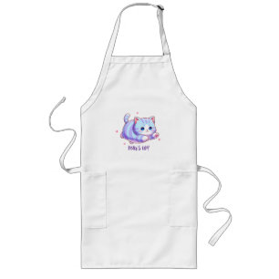 Tablier Long Mignon Chat Lavande Volant Kawaii