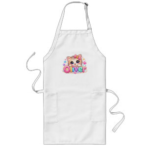 Tablier Long Mignon Kawaii Oliver Nom de Chat Pastel Rose Étinc