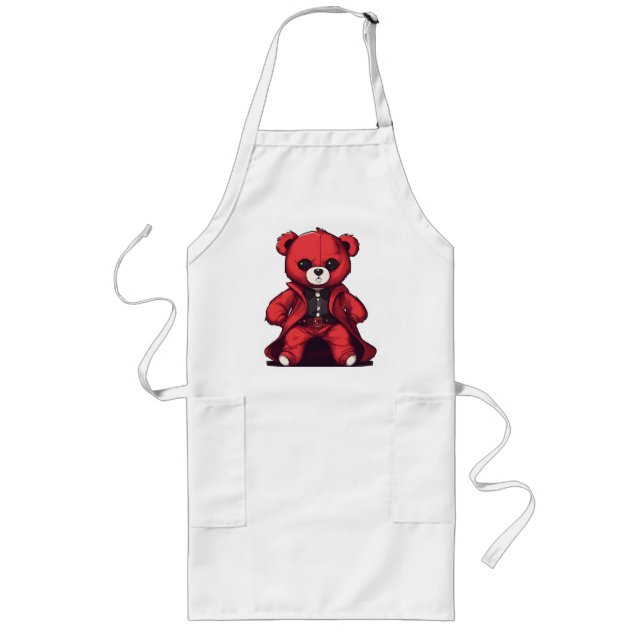 Tablier Long Mignon ours en peluche rouge garçon (Devant)