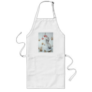 Tablier Long Mignonne souris mangeant des baies la neige scène
