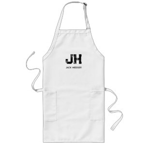 TABLIER LONG MINIMALISTE NOIR MONOGRAMME À DEUX LETTRES NOM BLA