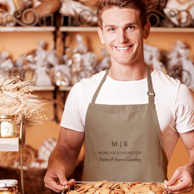 Tablier Long Monogramme ou ajouter logo Poche d'affaires Kaki (Edit to Customize text color, text style and more)