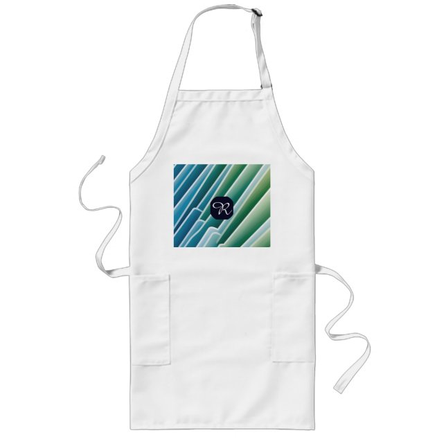 Tablier Long Monogramme personnalisé Abstrait Bleu Vert long ta (Devant)