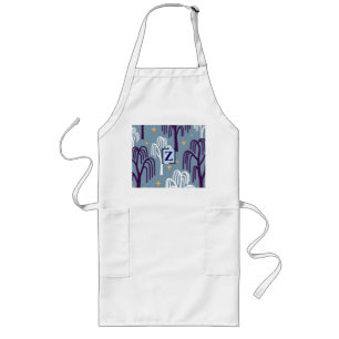 Tablier Long Monogramme personnalisé Arbre saule Motif Bleu Lon