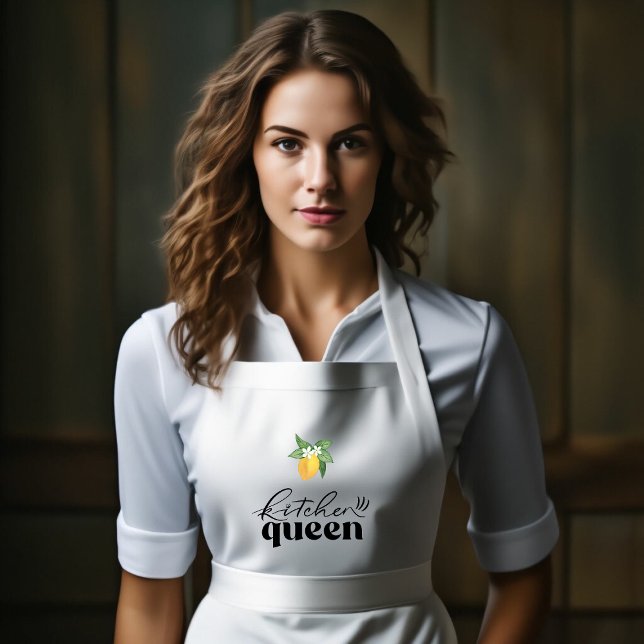 Tablier Long Motif citron blanc long (Lemon Pattern Long White Long Apron)