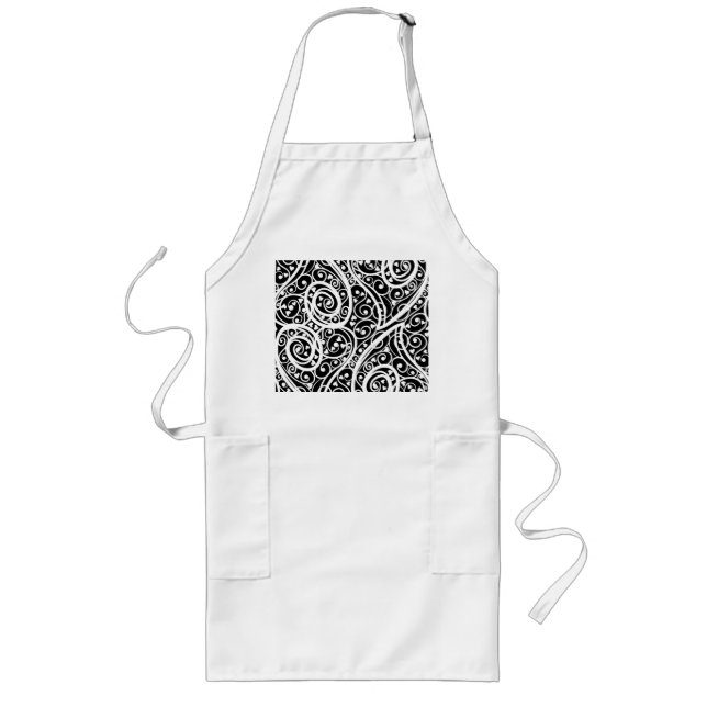 Tablier Long Motif de cœurs noirs et blancs mignons (Devant)