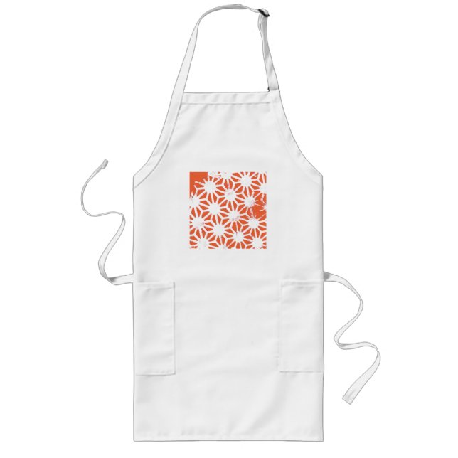 Tablier Long Motif géométrique orange et blanc (Devant)