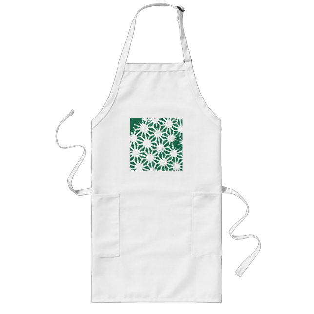 Tablier Long Motif géométrique vert et blanc (Devant)