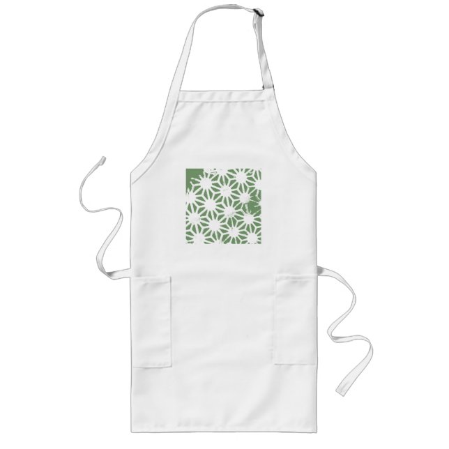 Tablier Long Motif géométrique vert et blanc olive (Devant)