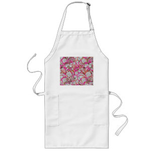 Tablier Long Motif paisley blanc rose