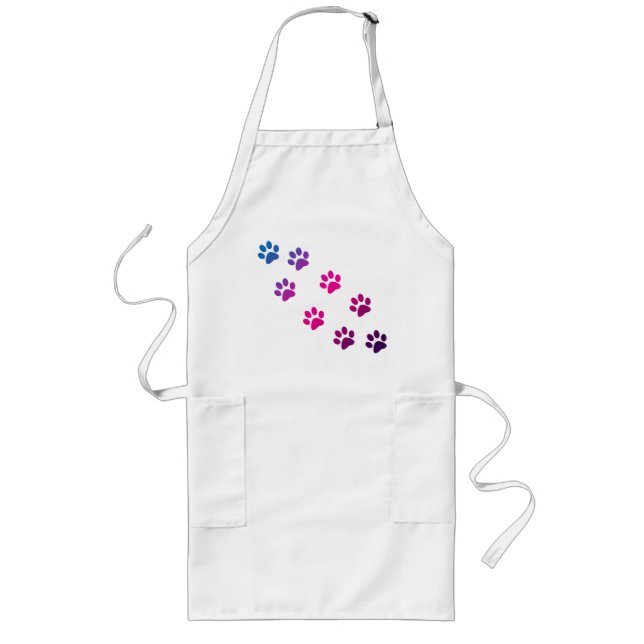 Tablier Long Motif Pâtes de chat rose violet bleu (Devant)