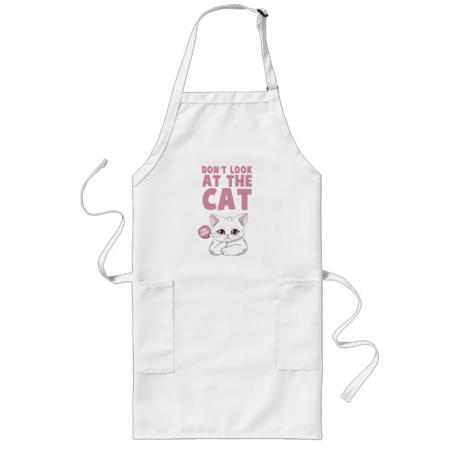 Tablier Long Ne regardez pas le chat - Drôle chat blanc (Devant)