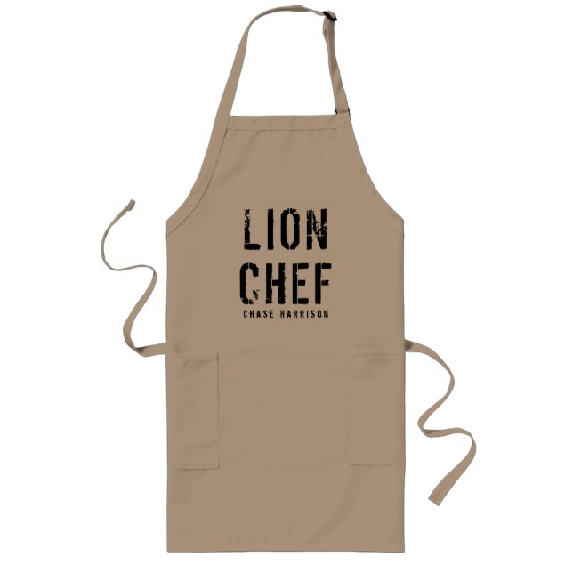 Tablier Long Nom personnalisé Lion Chef Black & Khaki (Devant)