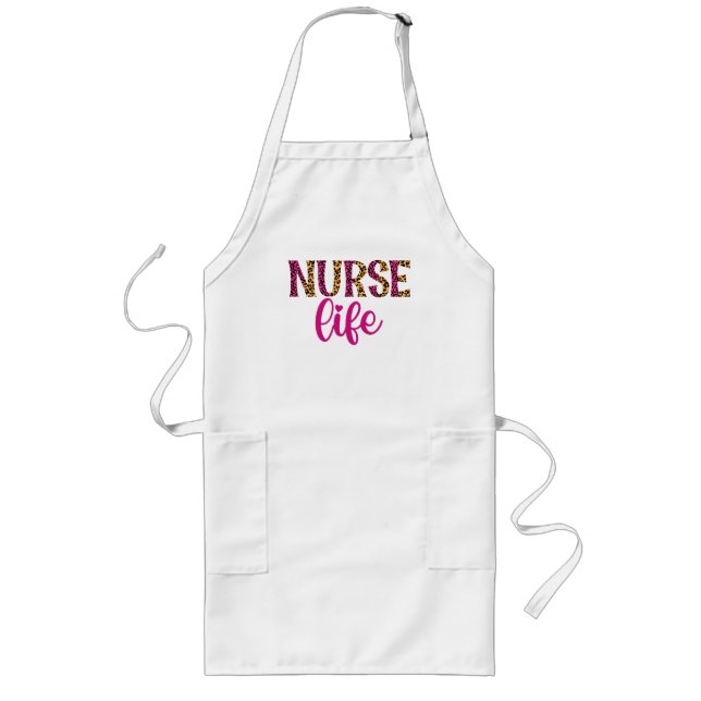 Tablier Long Nurse Life - Rose et Empreinte de léopard (Devant)