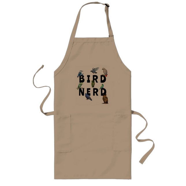 Tablier Long OISEAUX NERD, perroquets, hibou, pigeons, kookabur (Devant)
