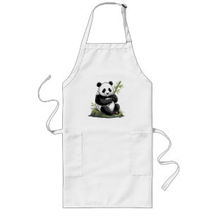 Tablier Long Ours Panda Mignon Branchu Avec Bambou De Verdure