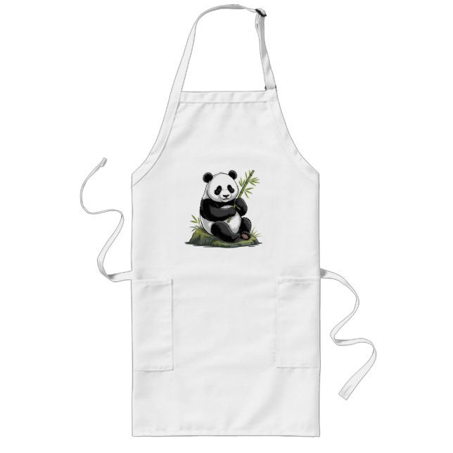 Tablier Long Ours Panda Mignon Branchu Avec Bambou De Verdure (Devant)
