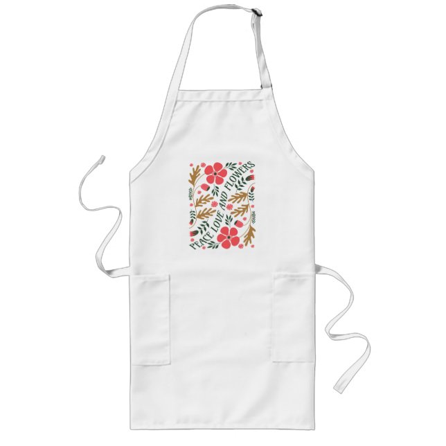 Tablier Long Paix Amour et Fleurs Rétro Boho Floral (Devant)