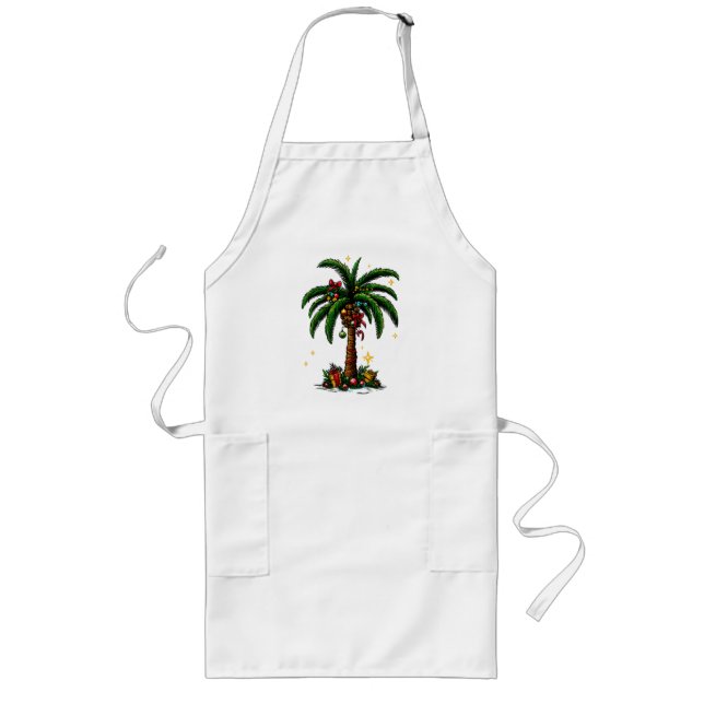 Tablier Long Palmier de Noël, Beach Aloha Noël (Devant)