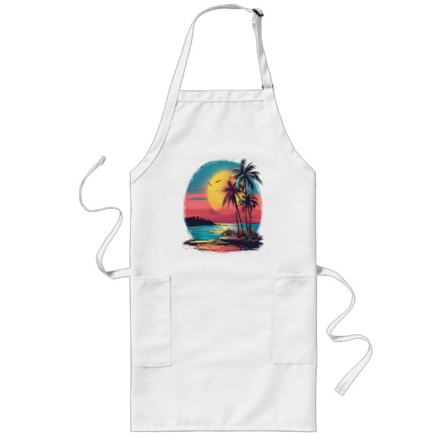 Tablier Long Palmiers et plage (Devant)