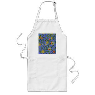 Tablier Long Papier peint coloré grenade bleu William Morris