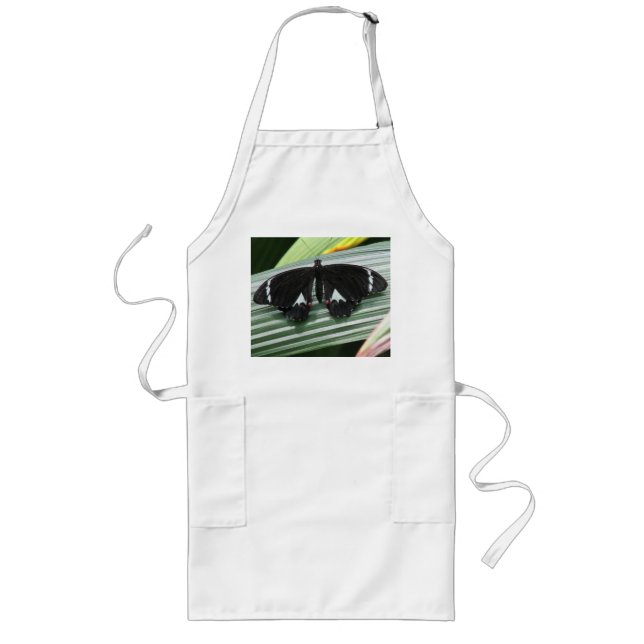 Tablier Long Papillon tropical noir et blanc (Devant)
