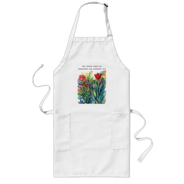Tablier Long Peinture florale à l'aquarelle avec citation  (Devant)