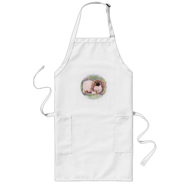 Tablier Long Pékinois Joli en Rose (Devant)