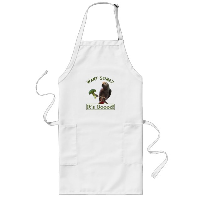 Tablier Long Perroquet de gris africain avec le brocoli (Devant)