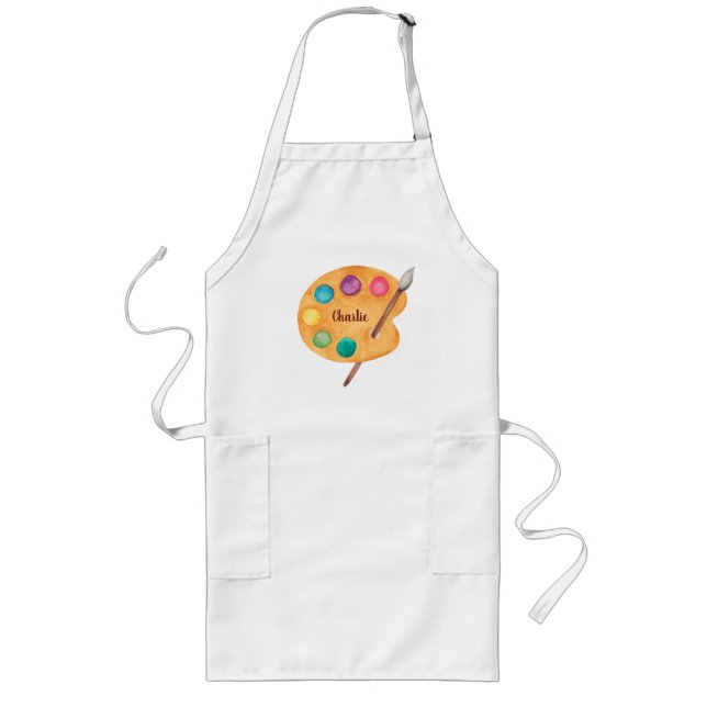 Tablier Long personnalisation NOM Palette d'art artiste peindre (Devant)