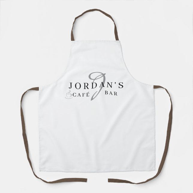 Tablier long personnalisé blanc pour café Barista (Recto)