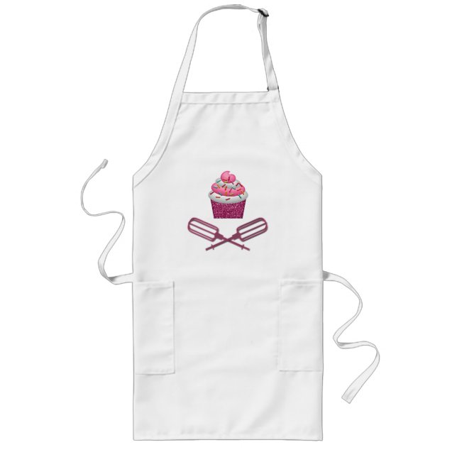 Tablier Long Petit gâteau et batteurs croisés dans le rose (Devant)