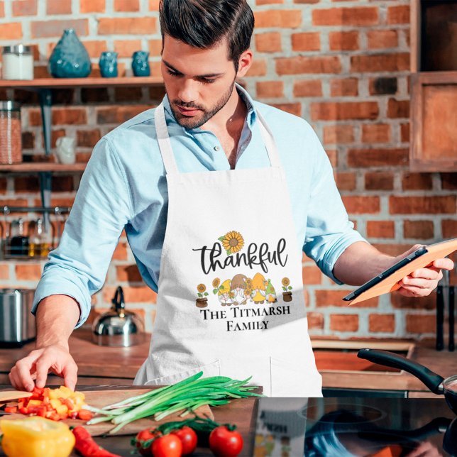 Tablier Long Petite famille de tournesol (thankful family thanksgiving apron)