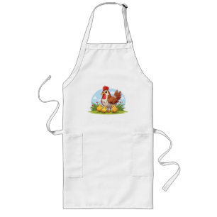 Tablier Long poule mère et petits poussins jaunes