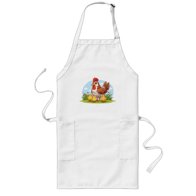 Tablier Long poule mère et petits poussins jaunes (Devant)
