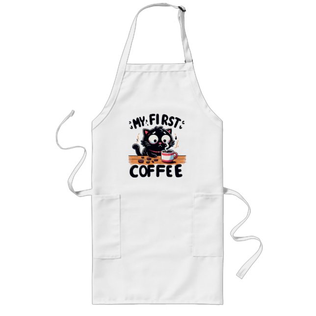 Tablier Long Première aventure de café noir (Devant)