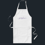 Tablier Long Purple Nom de script personnalisé tablier adulte<br><div class="desc">Voici notre Purple Personnalisé Script Name Adult Apron, un choix élégant et élégant pour l'accueil d'ateliers botaniques, de cours de cuisine, ou tout événement où des tabliers personnalisés font des cadeaux délicieux. Cet tablier présente une élégante couleur violet et une police de caractères qui ajoute une touche de sophistication à...</div>
