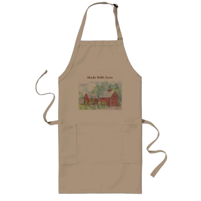 Tablier Long Red Barn Farm Apron Pays Cuisine Vie (Devant)